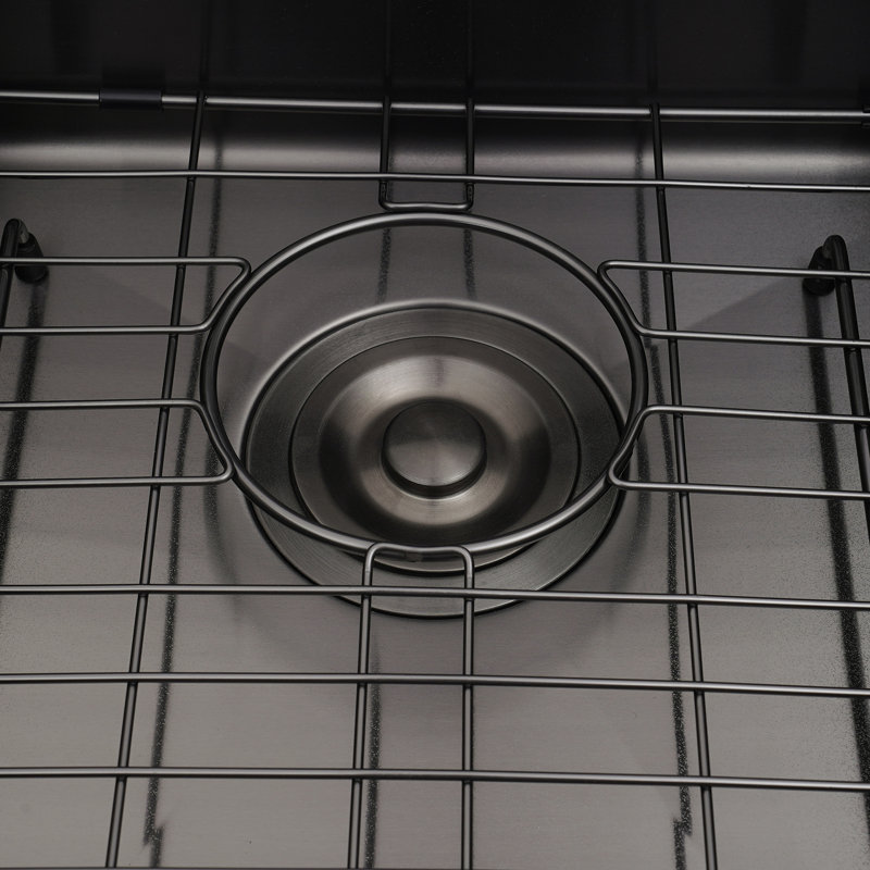 Modern Rectangular Stainless Steel Double Bowl Drop In Kitchen Sink With Drainage Grids, Black