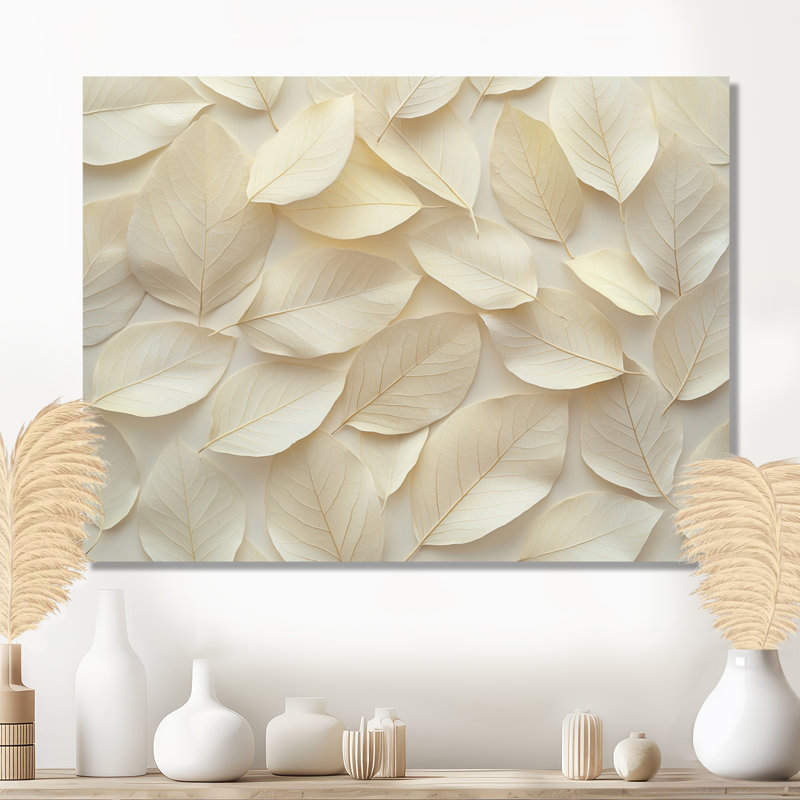 Ivoire, feuilles, collage, feuillage IV - art mural feuilles, H 34 po x l 44 po, Toile tendue, Ne s’applique pas