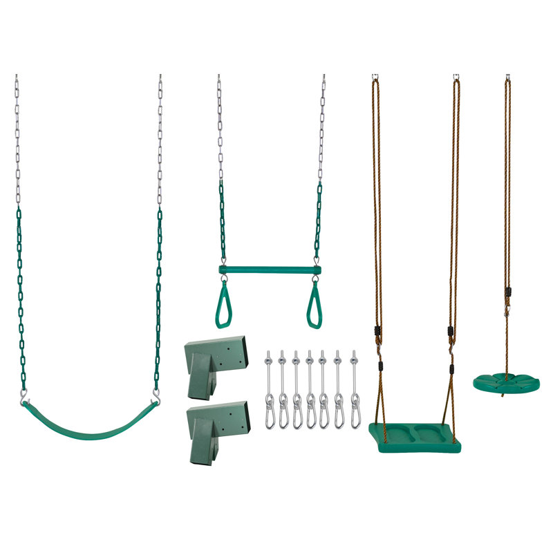 Machrus Swingan DIY Swing Set Kit - With Belt Swing, Trapeze Bar, Disc Swing And Standing Swing, Green