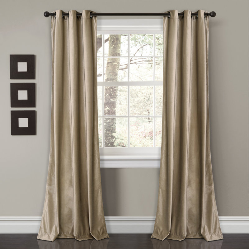 Taupe Velvet Blackout Grommet Window Curtain Panels, 38"W x 95"L