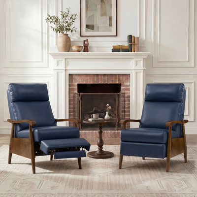 27.2”Wide Recliner Top Genuine Leather with Push-Back Function Solid Wood Frame and Arms For Living room Entertainment room Study(Set of 2)