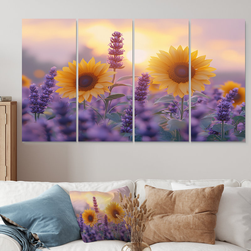 Albertus - art mural tournesols - art mural traditionnel pour le salon, 4 pièces, H 28 po x l 48 po