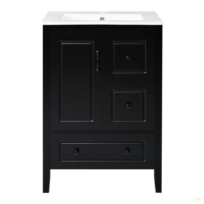 Meuble-lavabo 24 po avec lavabo, une armoire avec porte à fermeture douce, 3 tiroirs à fermeture douce, poignées en métal rétro