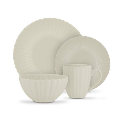 Swan 16 Piece Scallop Edge Stoneware Dinner Set, 4 x Dinner Plates, 4 x Side Plates, 4 x Bowls, 4 x Mugs, Durable, Microwave and Dishwasher Safe, SWKA1460CRM