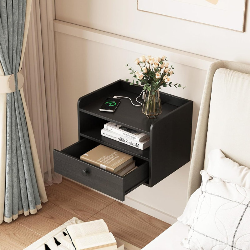 Ensemble de 2 tables de chevet flottantes avec 2 tiroirs et tablette ouverte