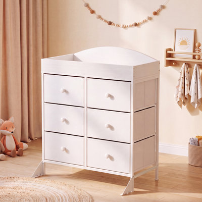 6-Drawer Baby Changing Table Dresser, 2-in-1 Design Converts to Kids Storage, Ergonomic 37.4" Height, Anti-Tip Safety Rails