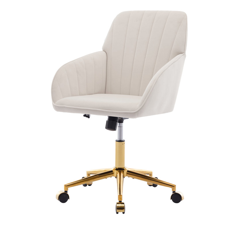 Adjustable Office Chair, Armchair, Swivel Chair With Metal Base, Gray, Gold