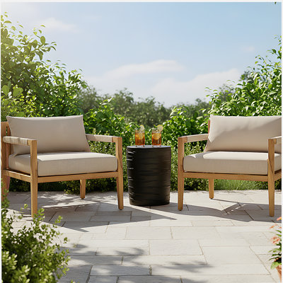 Ensemble de 2 chaises longues en corde d'acacia et beige avec table d'appoint en béton léger - noir