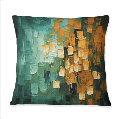 Superior Sun Abstract Ocean Blue And Gold I - Abstract Painting Printed Throw Pillow