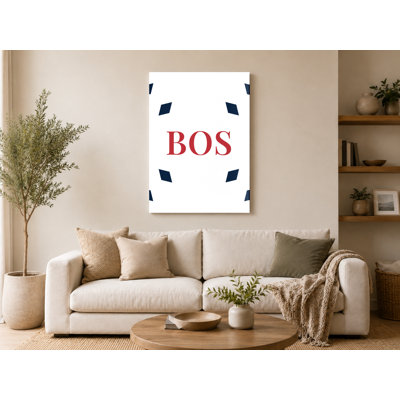 Boston Baseball City Colors Luxury Diamond Monogram — Navy Blue White Red — Canvas Wall Art