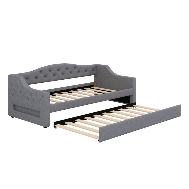 Upholstered Daybed With LED Belt And Trundle, Gray