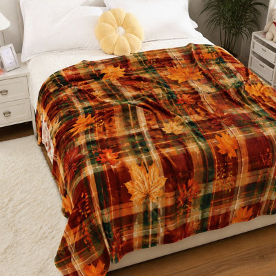 Joli feutrine douillette en érable à motif écossais, jeté d'automne décoratif pour canapé, chambre à coucher, salon, décoration intérieure