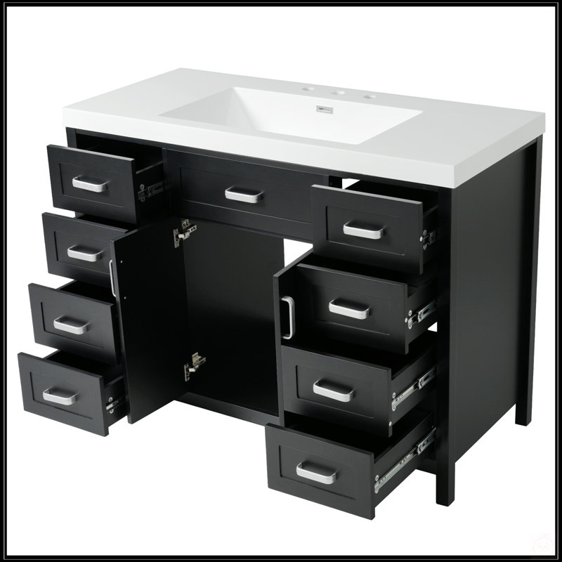 Meuble-lavabo 48 po avec lavabo, 2 portes, 8 tiroirs, système de fermeture en douceur, conception classique, Noir