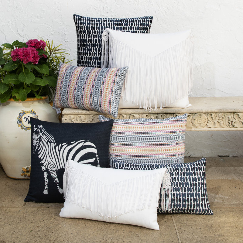 Mane Blanc Lumbar Outdoor Rectangular Sunbrella® Pillow Cover & Insert, Blanc