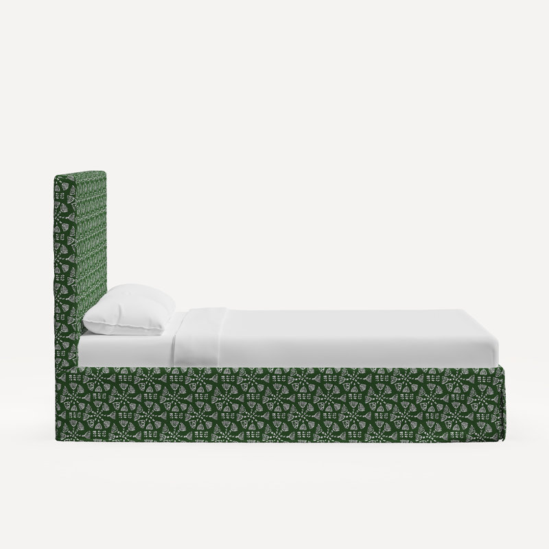 Shona Bed, Jr Pratham Green Geometric Linen, Queen
