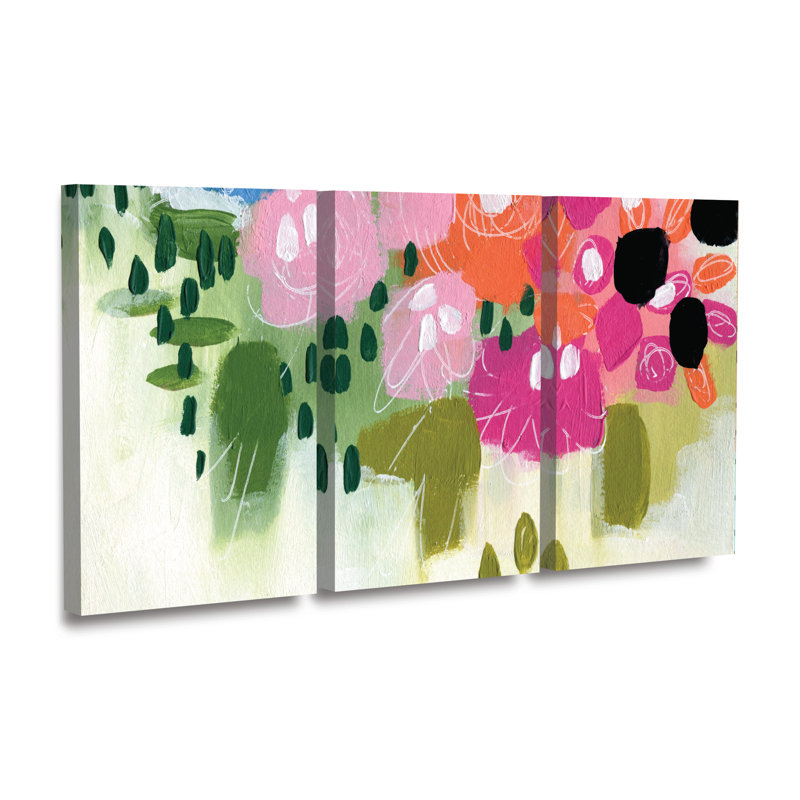 Ensemble de 3 panneaux d'art mural - "Floral abstrait" sur toile pour décor de salon, de chambre à coucher ou de bureau 