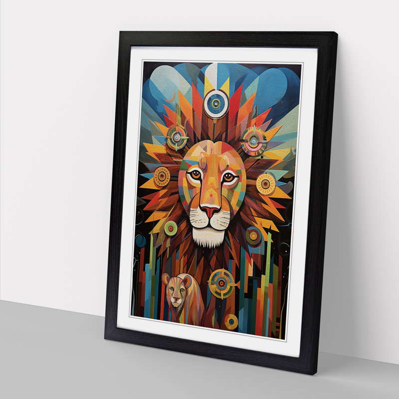 Lion Dadaism Art - Framed Print, 46cm H x 34cm W x 2cm D, Black Framed