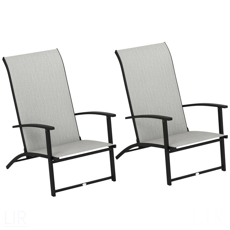 Folding Patio Chairs Set Of 2, Portable Outdoor Dining Chairs With High Back, Armrests, Gray, Chair