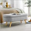 Banc de rangement ovale avec pieds en bois d'hévéa, tissu plissé élégant et intérieur spacieux pour les maisons modernes-130838876-130838875