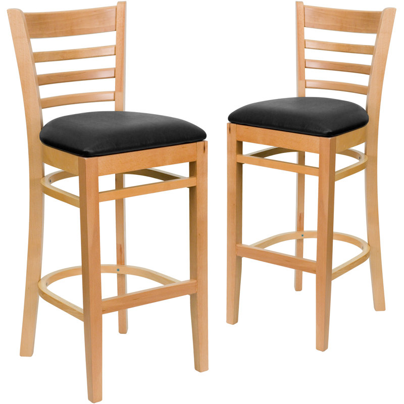 Prompton Vertical Slat Back Wooden Restaurant Barstool, Black, Natural