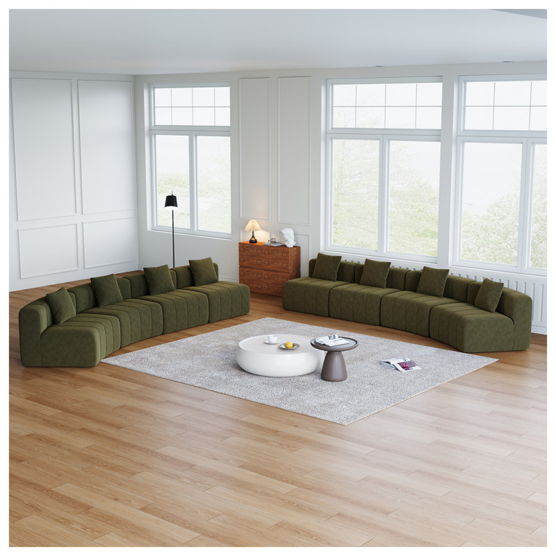 Canapé modulaire courbé Chenille, Vert