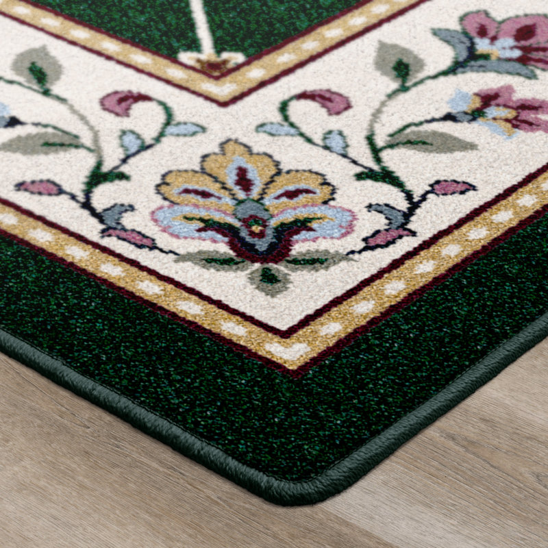 Alminus Signature Symphony Emerald Floral Lattice Area Rug, Runner 2'1" x 7'8"