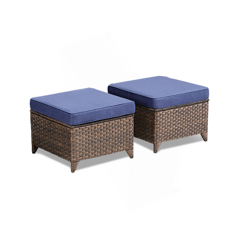 Ensemble de 2 repose-pieds d'extérieur en osier PE avec coussins pour la cour ou la terrasse