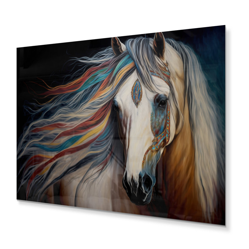 Cheval indien avec crinière colorée I - décoration murale moderne en métal, H 12 po x l 20 po