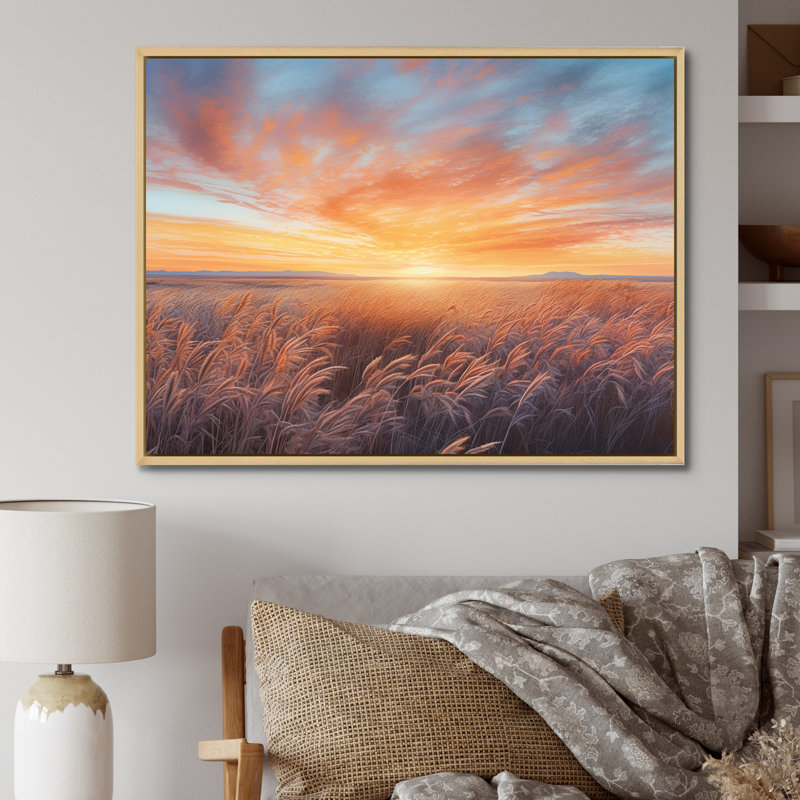 Prairies tranquilles au lever du soleil, Cadre naturel flottant, H 34 po x l 44 po