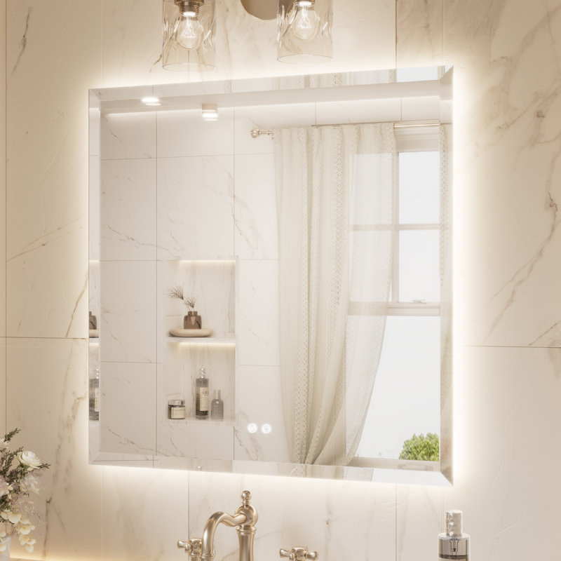 Beveled LED Backlit Bathroom Vanity Mirror, 36" x 36"