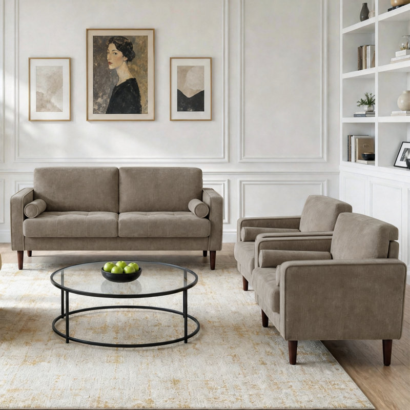 Ensemble de sièges en velours côtelé capitonné 3 pièces Carmelinda, Taupe
