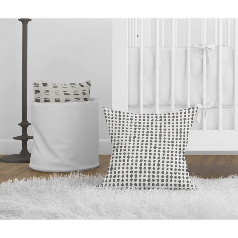 Coussin décoratif Grunge Row, Ivoire / pois gris anthracite, H 26 po x l 26 po