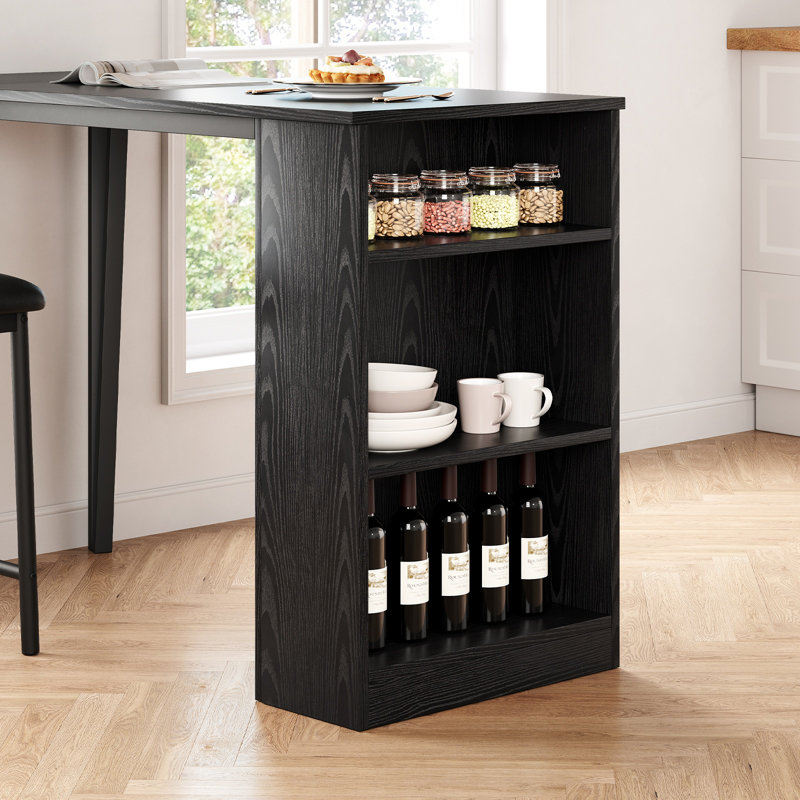 Ensemble de table de bar 3 pièces peu encombrant pour 2 tables de salle à manger à hauteur de comptoir avec rallonge, tablettes de rangement, robustes et confortables, idéal pour la cuisine ou un appartement, noir