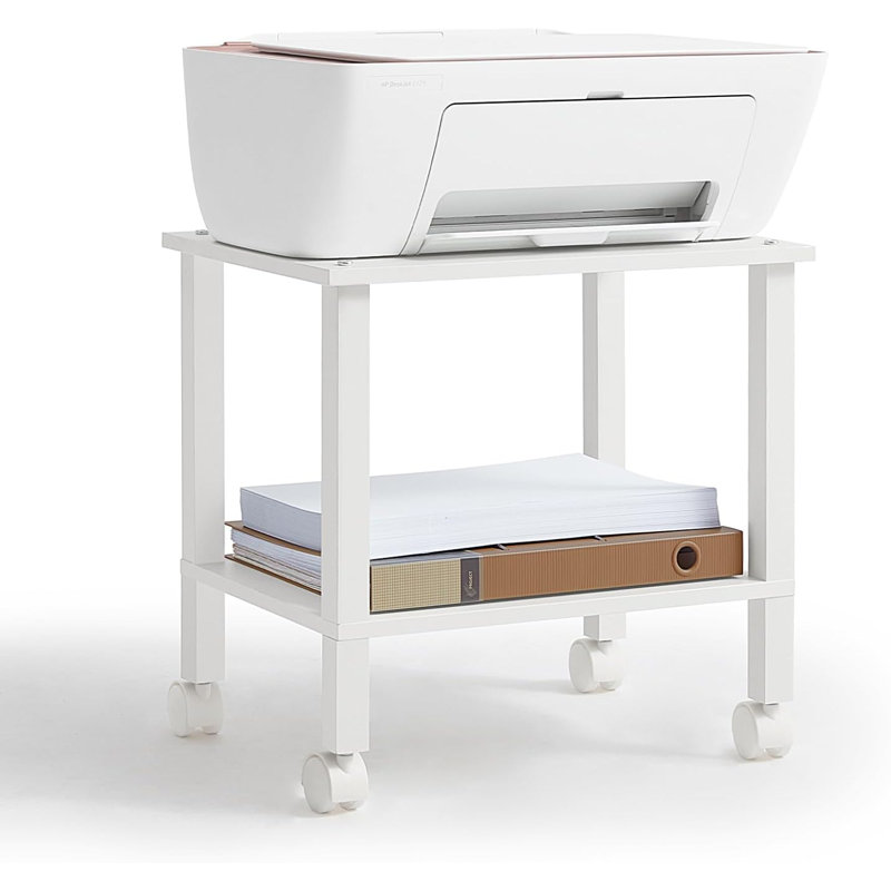 Support pour imprimante à roulettes à 2 niveaux avec rangement, chariot d'imprimante mobile sous le bureau pour la maison et le bureau, conception compacte et durable