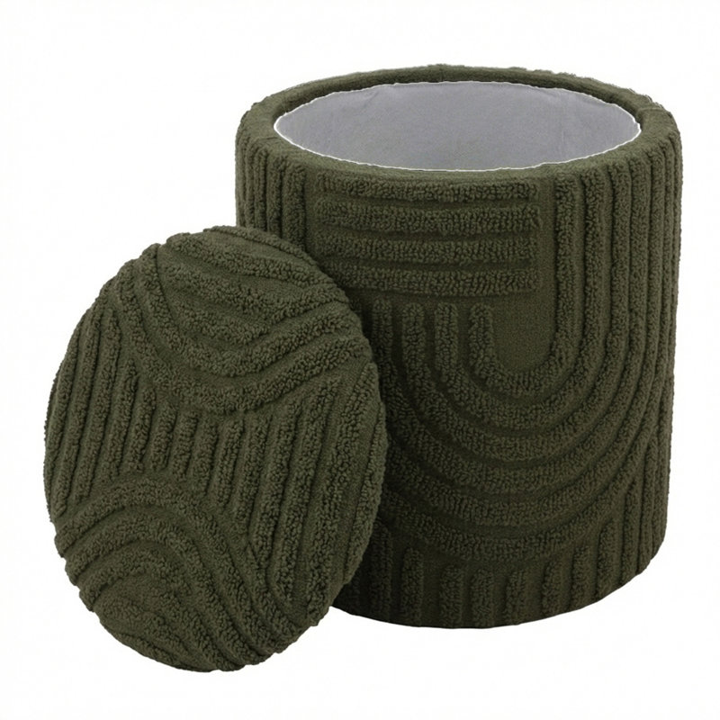 Modern Fabric Round Storage Ottoman, Modern Round Storage Ottoman - Olive Green