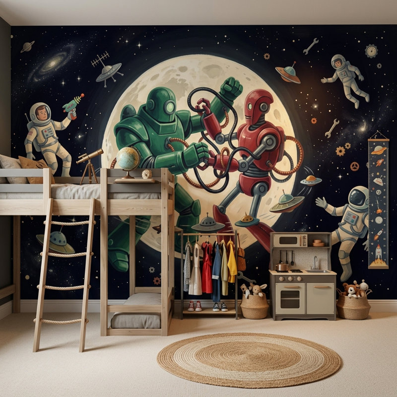 Décoration murale Mid Mid Century Modern, 160 po x 108 po, Peler et coller
