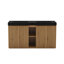 Meuble-lavabo double autoportant de 60 po Adria avec lavabo à quartz noir intégré, armoire en bois cannelé, rangement à fermeture en douceur, brun noyer / fumé / chêne clair-1369264732