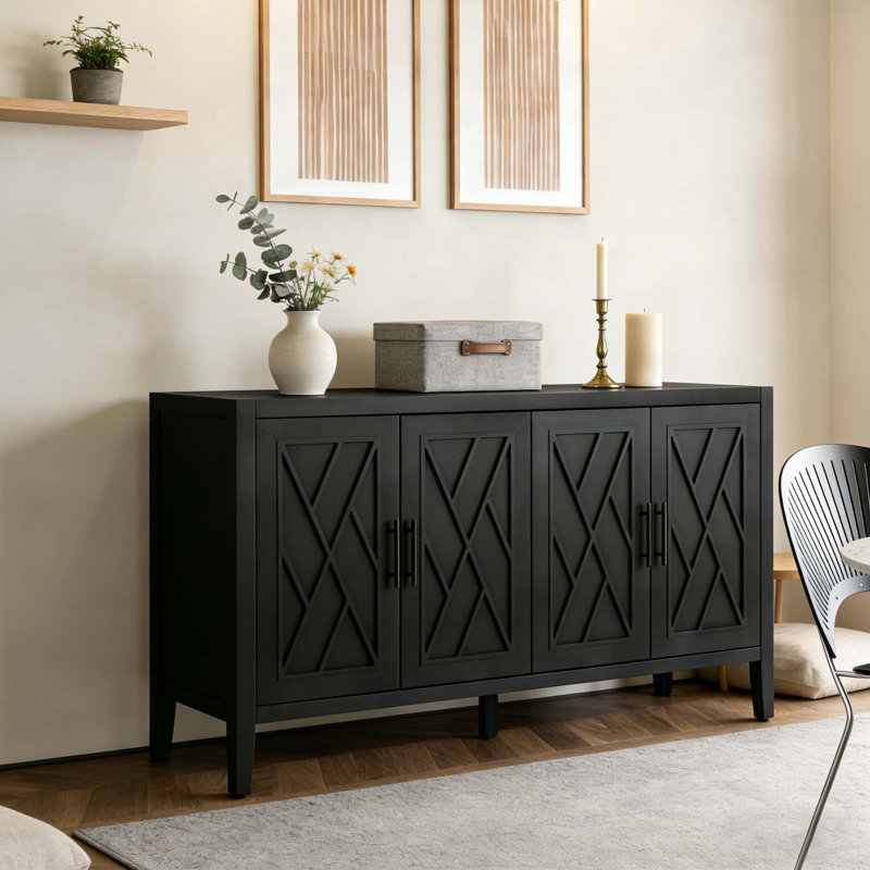 Buffet 60 pouces avec 4 portes, Noir antique