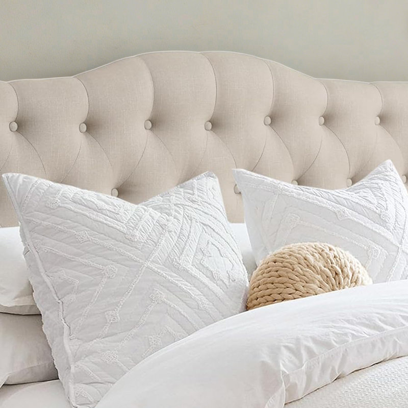 Tête de lit capitonnée et capitonnée, tête de lit en bois massif avec pieds en bois, tête de lit à hauteur réglable de 34 po à 43 po, tête de lit en tissu au design moderne, beige