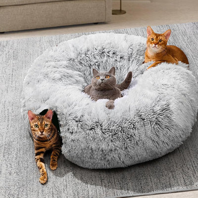 2pcs Cat Donut Bed with Washable Cushion Cat Caves for Indoor Cats Collapsible Donut Bed with Peekaboo Pet Tunnel & Tunnel Toy Cozy Hideout for