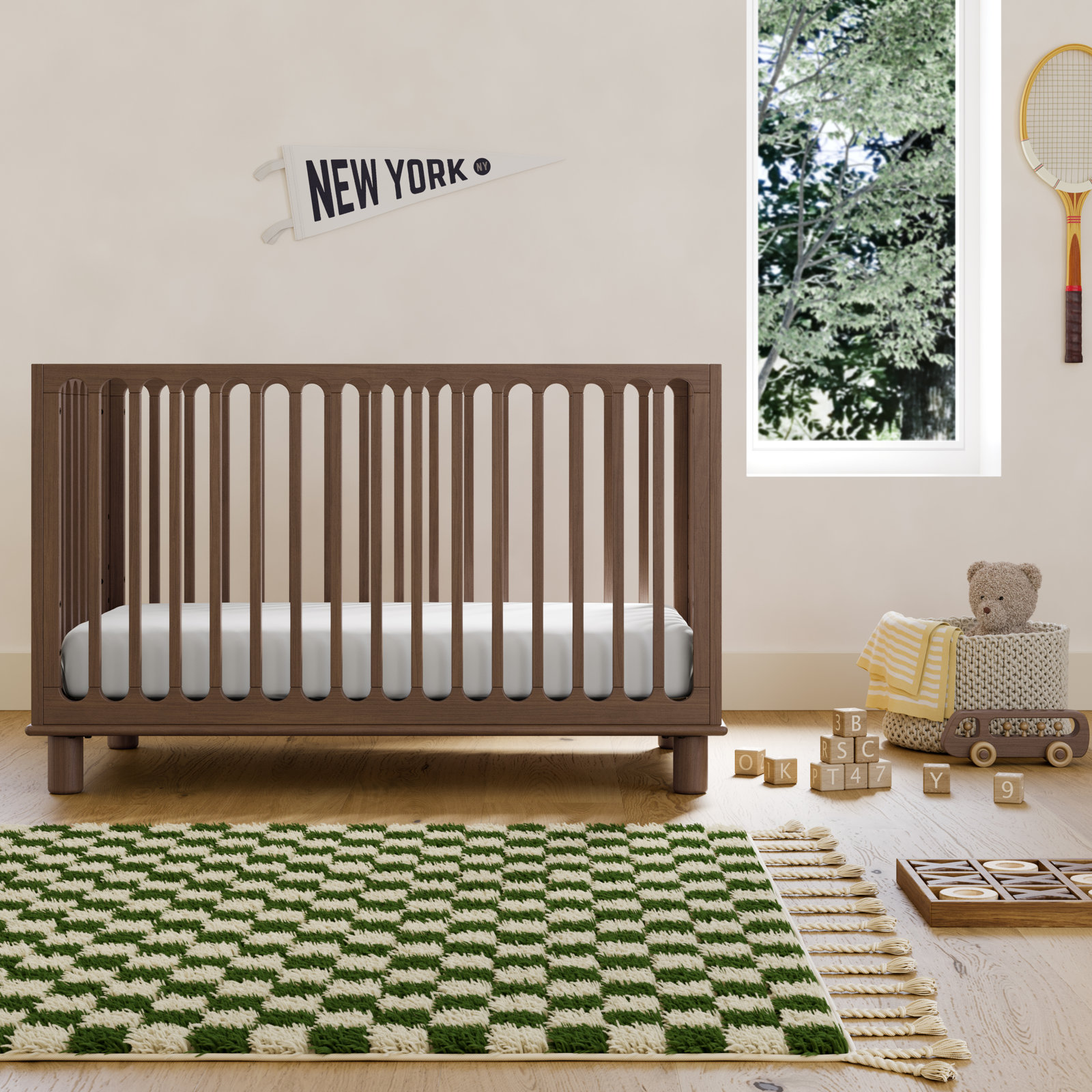 Sicily Deluxe 3-In-1 Convertible Crib With Bonus Toddler Guardrail, Hazelnut, Crib