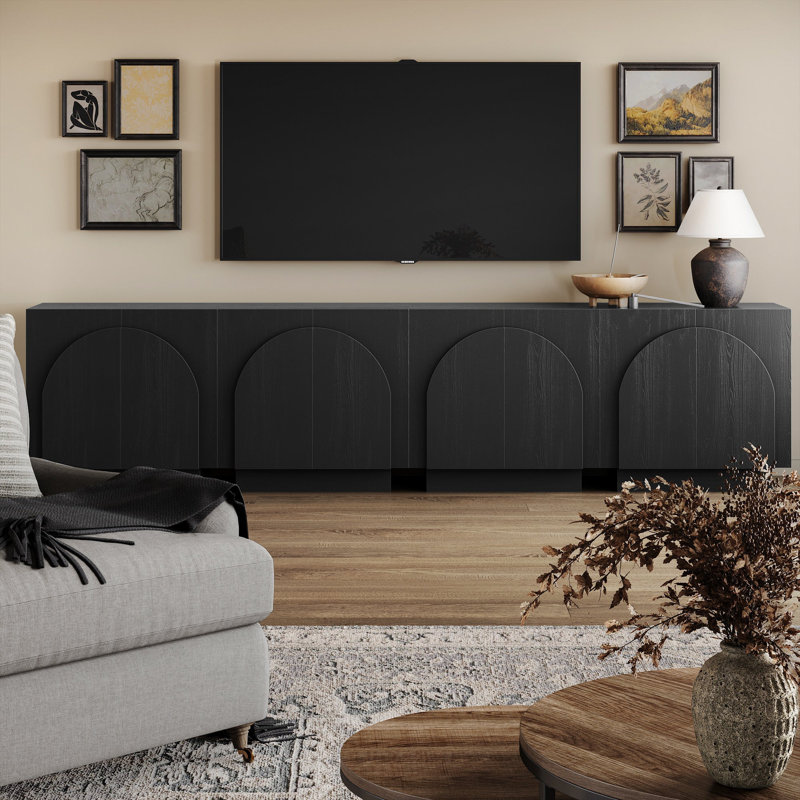 Eastampton Solid Wood TV Stand 2 - Door Accent Cabinet (4-Piece Set), Black Oak