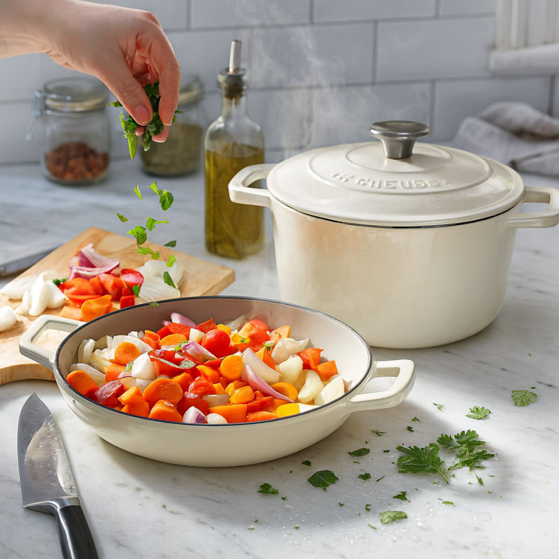 Argon Tableware 2pc Cast Iron Casserole Dish Set, 4.5 L, White