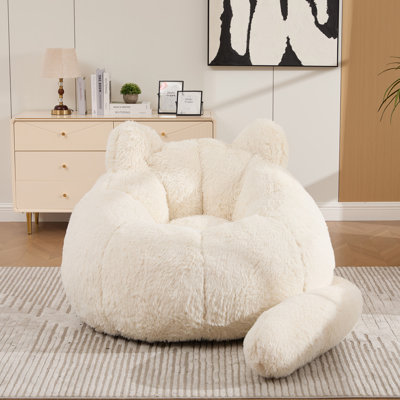 Grand canapé à billes en fausse fourrure sans os 41,7 po avec coussin de queue
