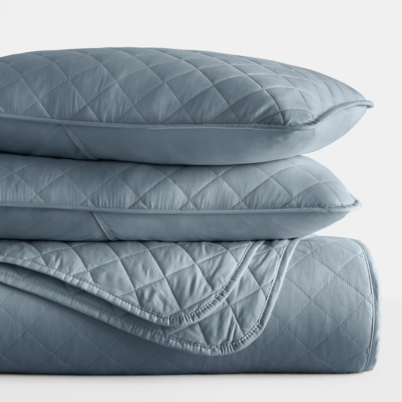 Ensemble de courtepointe Becky Cameron, Bleu gris, Courtepointe pour lit simple + 1 taie décorative 