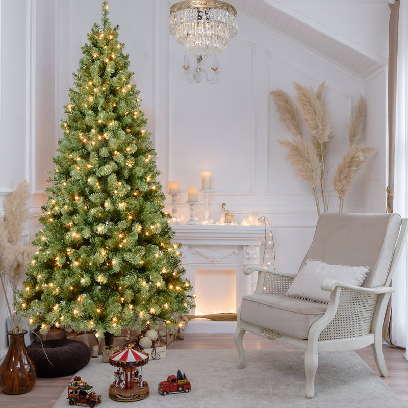 Arbre de Noël 7 pi en PVC pré-éclairé avec 400 lumières UL, 1072 pointes, fil de mémoire à dépliage automatique, assemblage facile avec support en métal stable - arbre de Noël artificiel complet