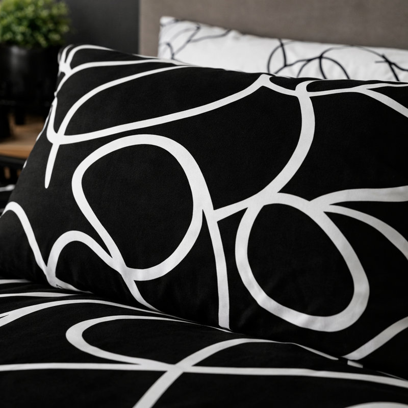Alkistis Polyester Abstract Duvet Cover Set , Black/White, Superking - 2 Standard Pillowcase