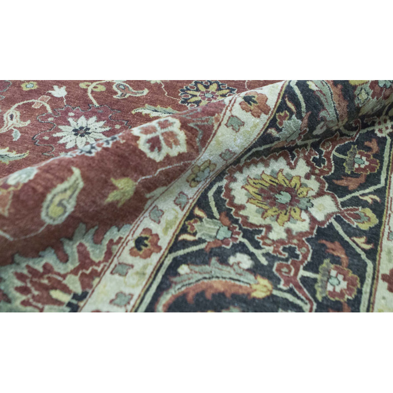 Hand-Knotted High-Quality Red and Charcoal Area Rug