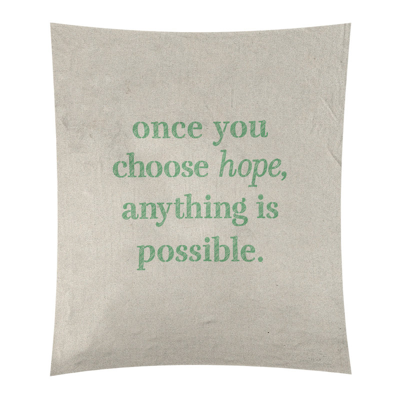 Tapisserie de polyester, citation en polyester, citation de l’espoir, H 27,5 po x l 37,5 po, Blanc / vert