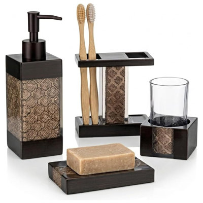 Creative Scents Dahlia Brown 4 Piece Bathroom Accessories Set